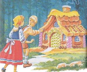 Puzzle Τα δύο αδέλφια Χάνσελ και Γκρέτελ ανακαλύψουν ένα σπίτι κατασκευασμένο από νόστιμα γλυκά
